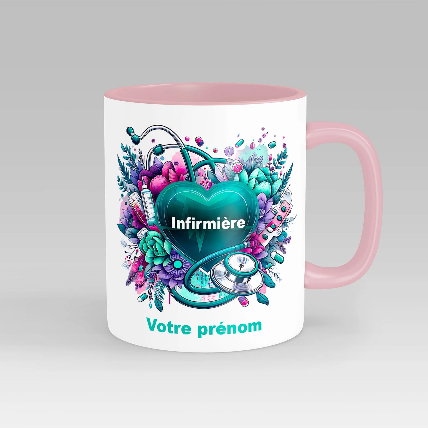 Mug rose infirmière personnalisable