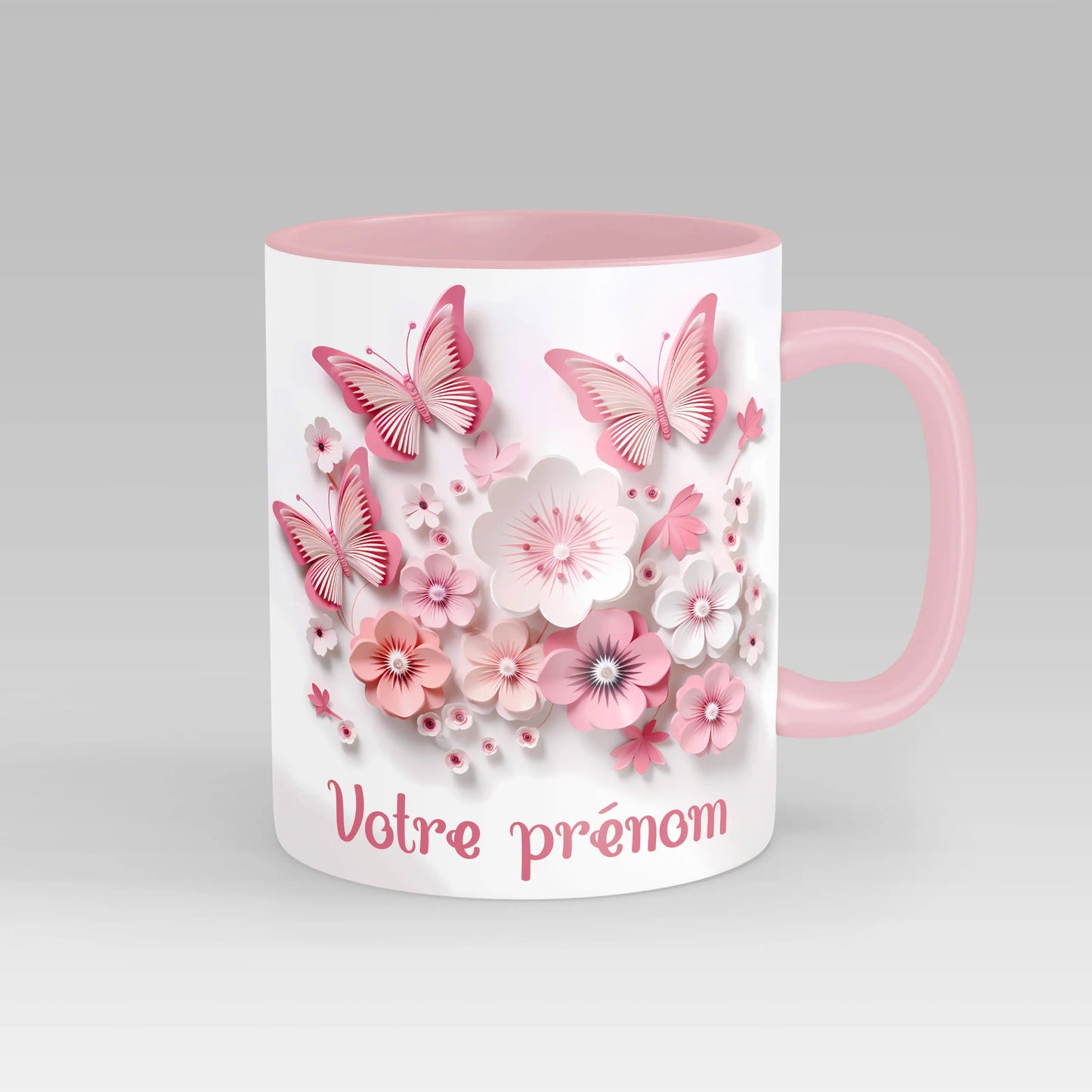 Mug Rose Papillons Personnalisable